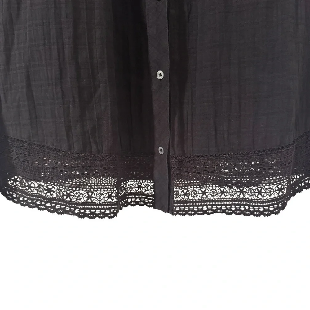 J. Crew Pont Sur Lace Peasant Top 100% Cotton Long Sleeve Black Size Medium